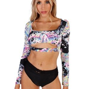 Liquid Tripp Psychedelic Underboob Long sleeve Festival Top iheartraves L